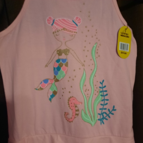Girls Size 7 Lightning Bug Dress Pink with Mermaid print in front - Picture 2 of 3
